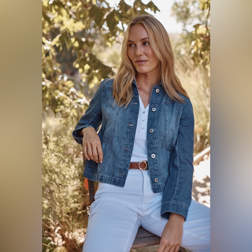 NWT J.JILL Cotton & Linen Seamed Denim Jacket in Azure Wash